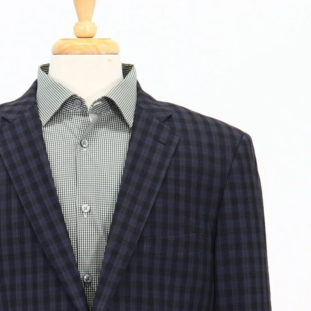 Calibrate 44R Blue Check 2-Button Sport Coat Blazer Jacket T136